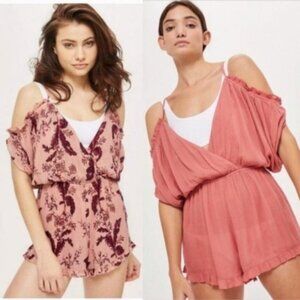 Bundle 2 TOPSHOP Boho Rompers Floral Print Ruffle Off Shoulder size S